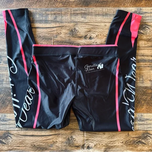 Gorilla‎ Wear Women’s Leggings Mississippi Tights Size Medium Black and Pink - Picture 2 of 4